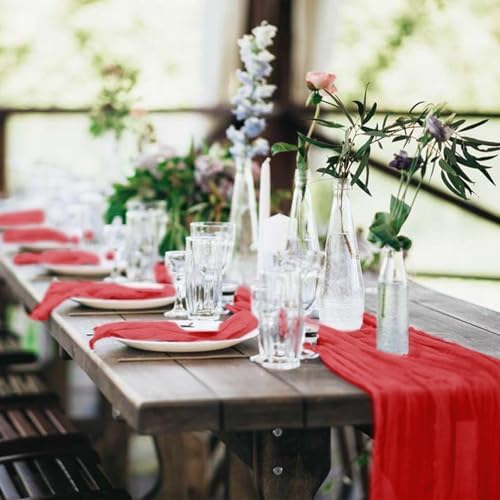 10 Pack Cheesecloth Table Runner 17 x 108 Inch, Red