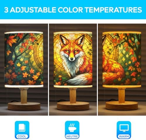 Butterfly Table Lamp LED 3-Color Pressed Bedside, Shade Lamp with Wood Base for Bedroom Living Room Desk Office TL01 (Fox Table Lamp)