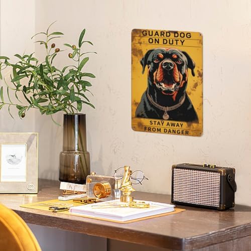 12x8 inches Beware of Dog Signs for Fence, Warning Tin Sign "GUARD DOG ON DUTY STAY AWAY FROM DANGER", Home Kitchen Farm Garden Garage Wall Decor(113B)