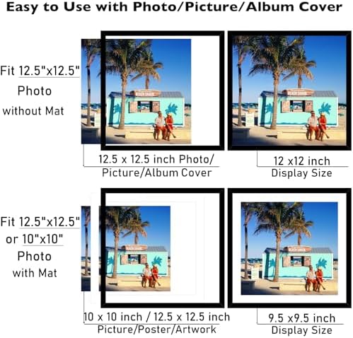 JCJMY 6 Pack 12.5x12.5 Record Frame with 10x10 Mat for Vinyl Record Album Cover Poster, Display Picture 10x10 with Mat or 12.5 x 12.5 Without Mat, Wall Hanging Vinyl Frames, 6 Pack, Black
