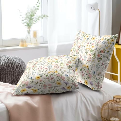 Watercolor Wildflower Pillow Covers 16x16 Inch Set of 2 Floral and Butterfly Throw Pillow Cases Spring Summer Flowers Decorative Cushion Covers for Couch Bed Sofa Home Decor