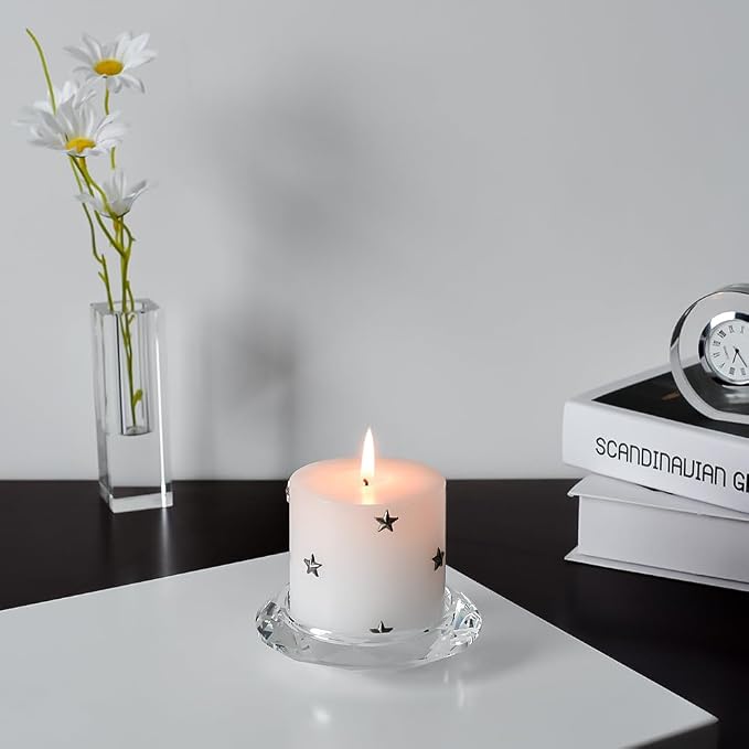 Crystal Candle Holders Pillar Candlestick Decorations for Home Party Dinner Christmas Suitable for Large Cylindrical Candles Hand-Cut 4.3'' X 1'' Clear