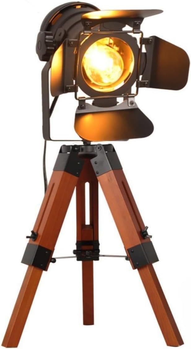 Vintage Adjustable Wood Tripod Floor Lamp for Living Room, Camera Small