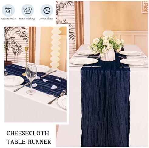 4 Pack 120 Inch Navy Blue Cheesecloth Table Runner Boho Rustic Gauze Sheer Romantic 10 FT Long Cheese Cloth Table Runner for Bridal Baby Shower Wedding Party Birthday Holiday Home Easter Decor