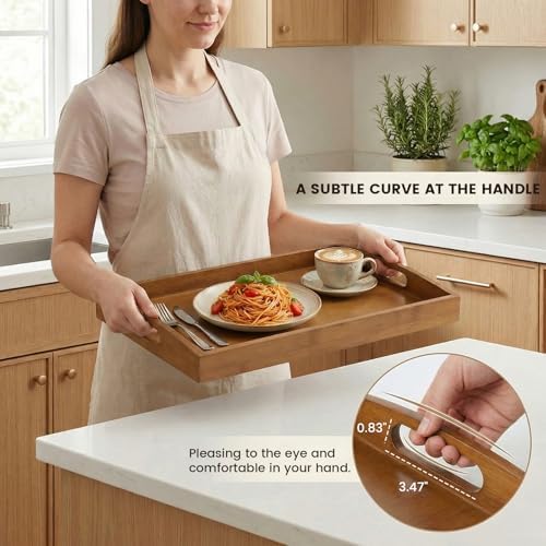 GOLD HONEY Bamboo Serving Tray with Handles, Wooden Serving Tray Set of 2