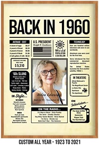 Personalized 65 year old birthday gifts - Back in 1960 Poster - Centerpiece Table Decorations 65th Birthday Party - Custom Born in 1960 Newspaper Vintage Poster for Men, Women