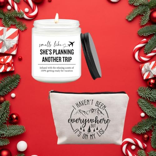 Travel Gifts for Women – 7OZ Scented Candle & Makeup Bag | Mothers Day, Unique Gift for Women, Relaxing Aromatherapy, Stylish Cosmetic Bag for Travelers, Travel Gifts