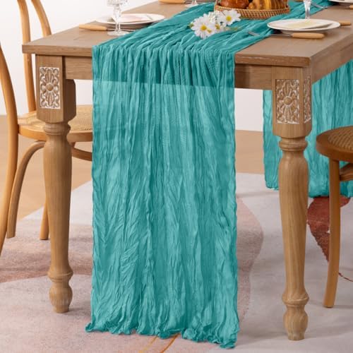 3 Pack Teal Green Cheesecloth Table Runner 10ft Rustic Summer Decor