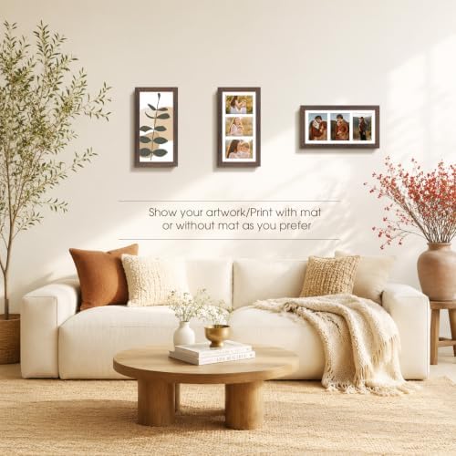 Golden State Art Collage Frame 7x14 for 3 4x6 Photos Wood Distressed Brown