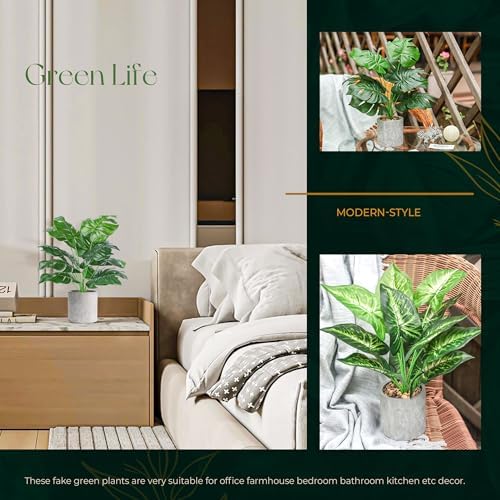 2 Pack 16" Fake Plants Monstera for Desk Shelf Decor