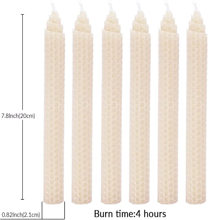 DEYBBY White 8 inch Natural Beeswax Honeycomb Rolled Candles Set of 6
