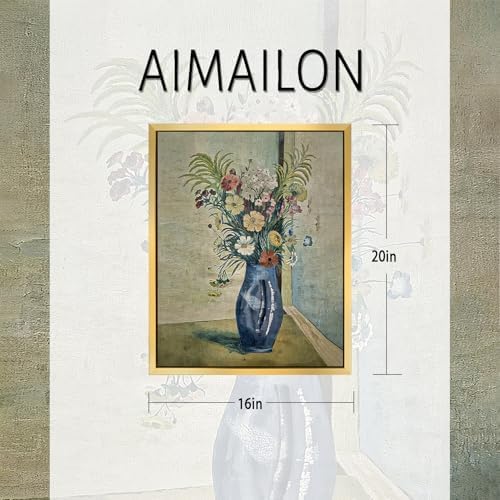 AIMAILON Colorful Wildflower Wall Decoration, Still Life Artwork, 16x20 | golden frame canvas art painting, easy to hang, sturdy frame, bedroom and living room decoration painting