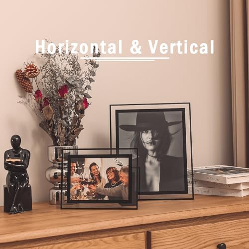 8x10 Picture Frames Set of 4, Black Glass Photo Frame,for Wall Mount or Tabletop Standing,Gift Picture Frame, Horizontally or Vertically (8x10, Black)