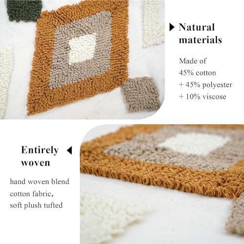 Woven Tufted Boho Throw Pillow Covers 12x20, Farmhouse Pillows Cover Cases Cushion with Tassels, Neutral Decorative Square Pillowcases for Couch Bed Sofa Living Room Bedroom Aesthetic Brown