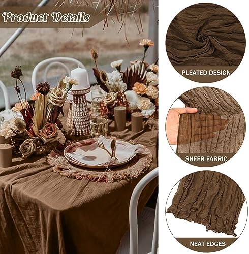 6 Pieces Brown 10FT Cheesecloth Table Runner Boho Gauze Fabric Table Runner Rustic Sheer Runner for Wedding Birthday Baby Shower Party Boho Table Decoration（Brown）