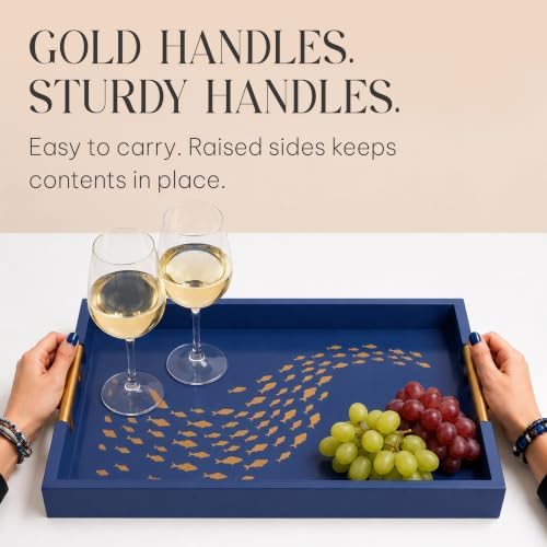 Serving Tray with Gold Fish Design, Navy by Death Decor