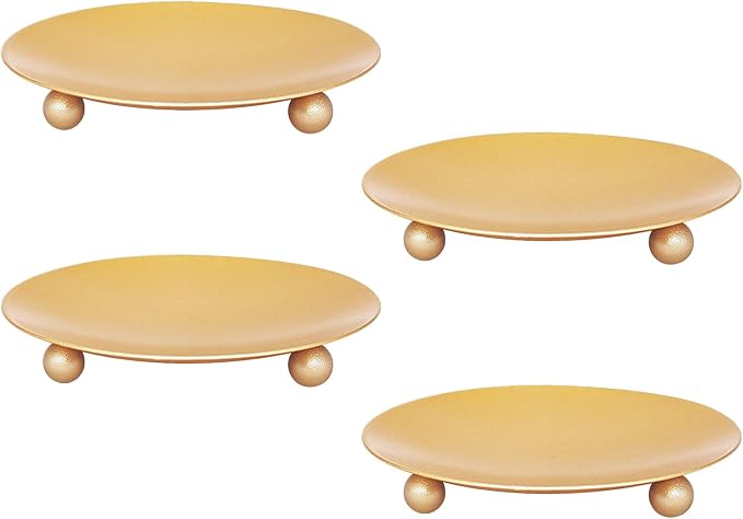 Candle Holder Decorative Iron Plate,Candle Stand for LED & Wax Candles,Spa,Bathroom,Weddings,4.33x0.78inch,Set of 4 (Gold)