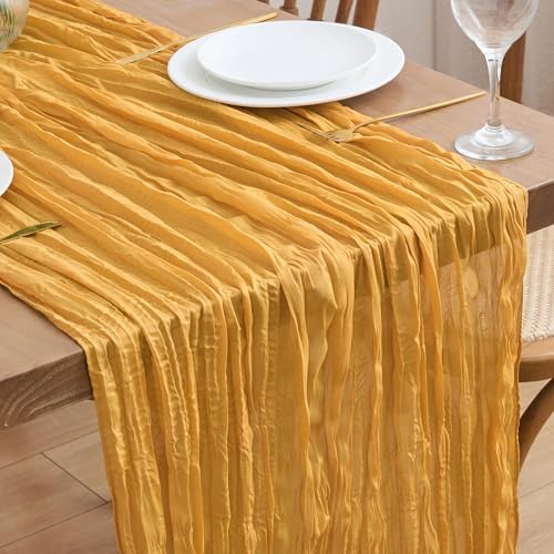Asee'm Gold Yellow Cheesecloth Table Runner Fall Boho 10FT Rustic Gauze