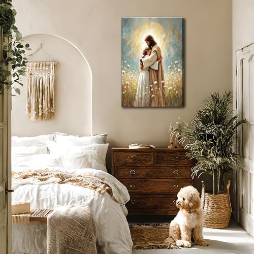 Jesus Embracing Woman Wall Art Jesus and Woman Pictures Wall Decor Christ Religious Painting Prints Christian Healing Artwork Home Decor for Bedroom Living Room Church 16X24 Inch Ready to Hang