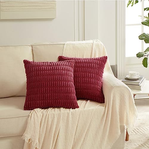 Fancy Homi 4 Packs Decorative Throw Pillow Covers for Living Room Couch Bed, Modern Farmhouse Boho Home Décor Accent Cushion Case, 18" x 18", Burgundy