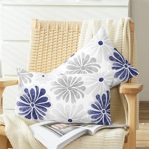 CaliTime Decorative Couch Throw Pillow Covers, 20 X 12 Inches, Navy Blue