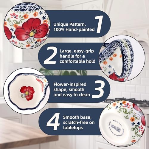 ALMA Soup Bowl With Handle,16oz Handpainted Floral Soup Mug Microwave Safe