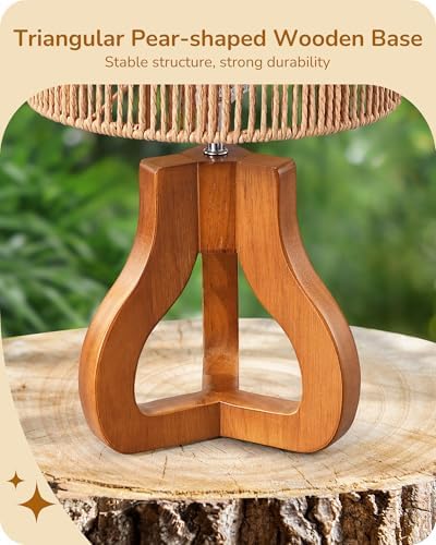 EDISHINE Small Table Lamp, Rose Wood Base, Handwoven Paper Rope Shade, E26