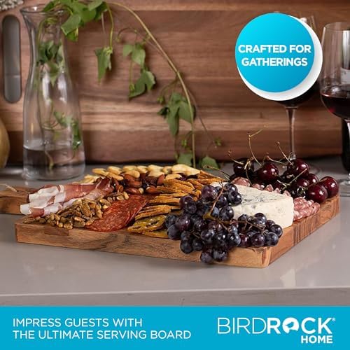 BIRDROCK HOME 16" Inlay Serving Board - Party Charcuterie Board for Appetizers Wood Food Kitchen Platter - Pizza Fruit Display - Espresso