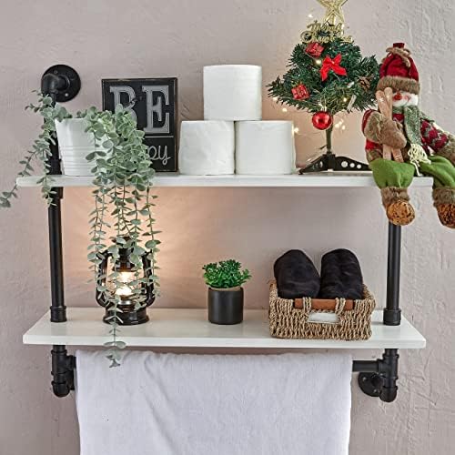 ROGMARS White Floating Wall Shelves Industrial Pipe Shelving 30 Inch