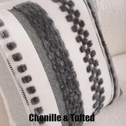 Boho Throw Pillow Covers 18x18 inch Set of 2 Gray