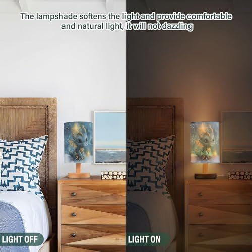 Table Lamp Watercolor Dragon Baby Animal Nightstand Lamp with Wood Base Fabric Lamp Shade Bedside Desk Lamp for Living Room Bedroom Kids Room Office