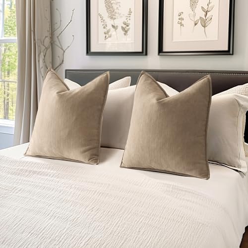 MIULEE Pack of 2 Khaki Euro Shams Chenille Pillow Covers 24x24 Inch