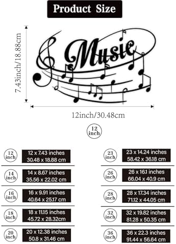 Sanshaoye Musical Note Wall Decor, Black Metal Art for Music Room or Home Decoration, Hanging Indoor Outdoor Accent (18 Inches)