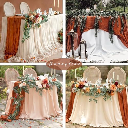 12 Pcs Cheesecloth Table Runner 10FT Terracotta Runner for Tables Gauze Fabric 35 x 120 Inches Long Boho Table Runner Decor Rustic Sheer Runner for Wedding Birthday Bridal Shower Party (Terracotta)