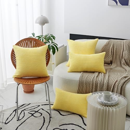 Home Brilliant Summer Pillow Covers 16x16 Yellow Throw Pillow Covers Supersoft Stripe Corduroy Accent Pillow Covers Decorative Couch Sofa Living Room, 16 x 16 inch, Sundress