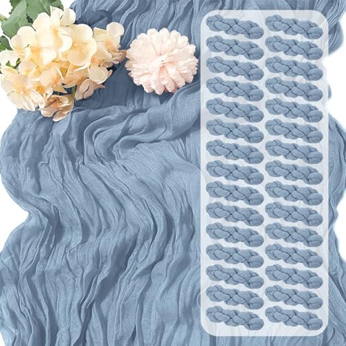30 Pack Dusty Blue Cheesecloth Table Runner 17 x 108 inch Cheese Cloth Table Runners 9ft Blue Table Runner Rustic Romantic Sheer Gauze Runner for Wedding Party Baby Shower Table Decoration