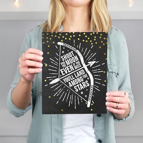 Shoot For The Moon Art Print - Unframed - 8x10 | Motivational Quote Poster | Perfect for Home, Office, or Classroom Decor | Wall Decor For Bedroom Aesthetic | Modern Farmhouse Wall Decor