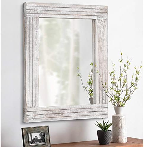 Mirrors for Wall Rustic Wooden Frame Rectangle Mirror Vintage Hanging Mirror for Bedroom Bathroom Living Room Farmhouse Wall Decor White Large 20" x 16 "