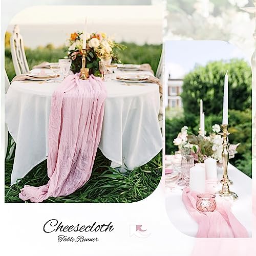 10 Pack Pink Cheesecloth Table Runner, Extra Wide 35x120 Inch