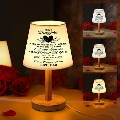 to My Daughter Lamp Gifts from Dad, Dimmable 3-Color USB Table Lamp, Christmas Valentine’s Mothers Birthday Gifts for Daughter from Dad, Beautiful Lamp Gifts for Bedroom Home Decoration