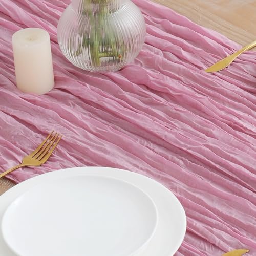 Asee'm 3pcs Pink Cheesecloth Table Runner Summer 10FT Gauze Sheer Rustic