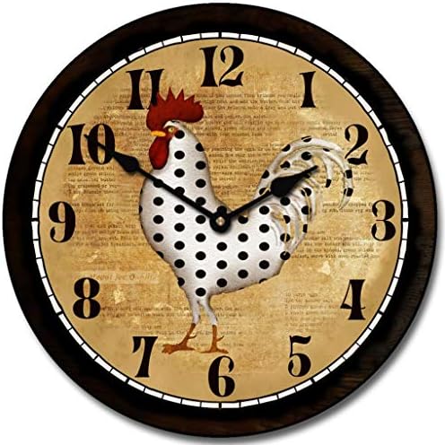 Polka Dot Rooster Wall Clock | Ultra Quiet Quartz Mechanism | Hand Made in USA Beautiful Crisp Lasting Color | Comes in 8 Sizes | 15-Inch