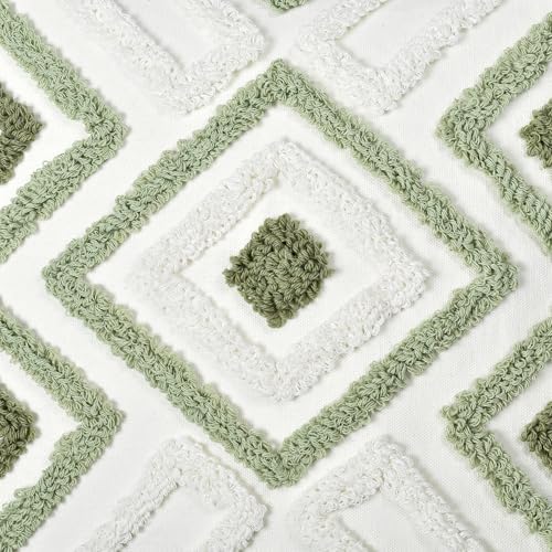 Boho Pillow Covers 18X18 Inch Boho Tufted Throw Pillow Covers Decorative Tassels Cushion Cover Farmhouse Pillow Case for Couch Sofa Bed Living Room Bedroom, Green