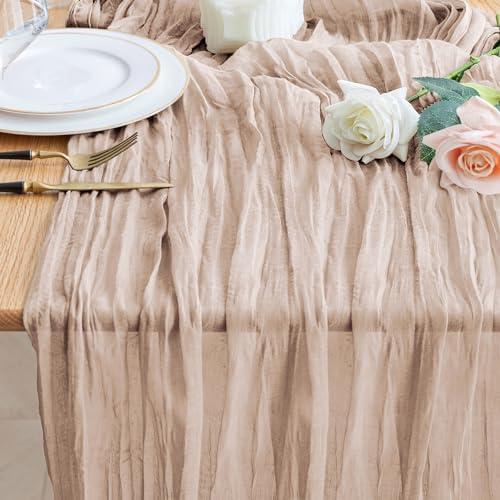 Wokceer Cheesecloth Table Runner Nude Pink 10FT Boho Gauze Runner for Party
