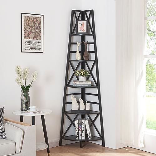 HOMBAZAAR 5 Tier Corner Shelf,72 Inch Tall Corner Bookshelf,Black