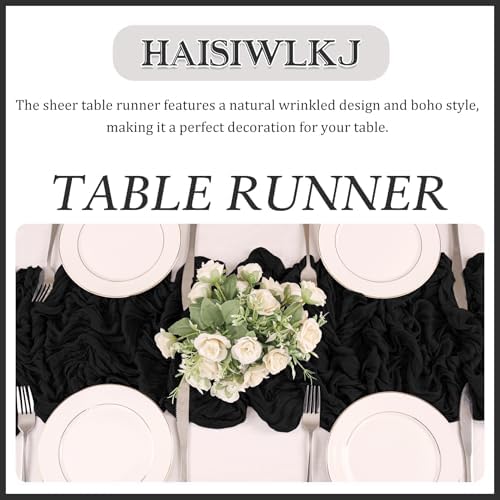 2 Pack 120 Inch Black Cheesecloth Table Runner Boho Rustic Gauze Sheer Romantic 10 FT Long Cheese Cloth Table Runner for Bridal Baby Shower Wedding Party Birthday Holiday Home Easter Decor