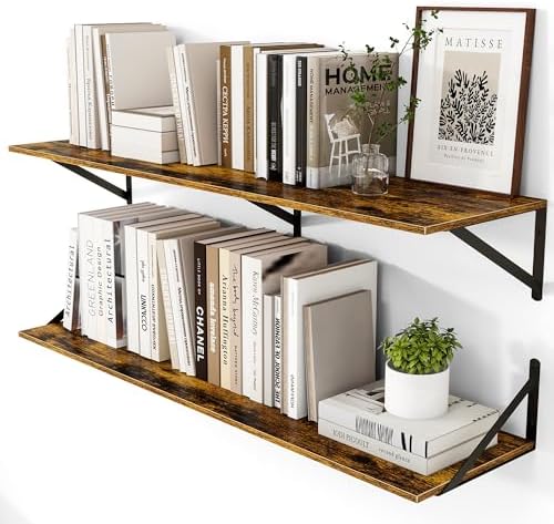 Heimlove 44W x 12D Deep Floating Shelves Set of 2 Rustic Brown