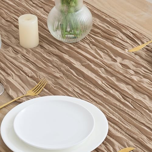 Asee'm Nude Brown Cheesecloth Table Runner Fall Boho Wedding Decor 10FT