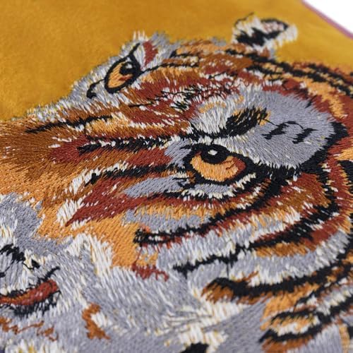 JWH Yellow Tiger Pillow Covers Decorative Flower Embroidered Throw Pillow Colorful Accent Pillow Case Velvet Cushion Luxury Pillowcase for Bed Couch Bedroom Office Decor 12x20 Inches