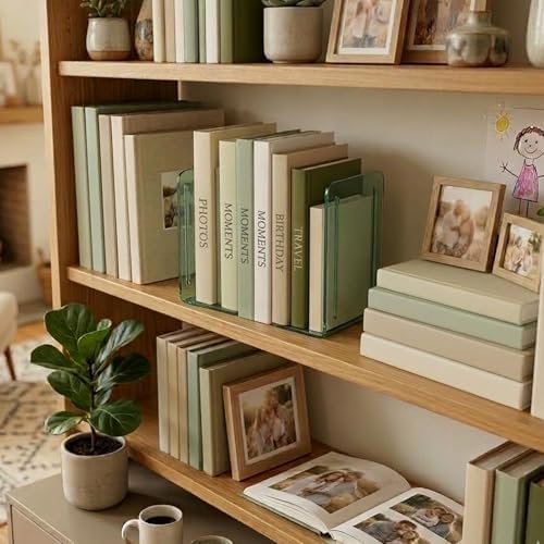 Acrimet Bookends 1 Pair, Clear Plastic Bookends for Shelves or Desktop, Book Holder for Home, Office, Library, School (Clear Green Color)